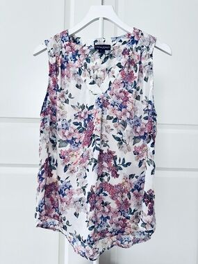 Women’s Cynthia Rowley Sleeveless Transparent Multicolored Floral Blouse Size L